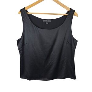 Lafayette 148 New York Black 100% Silk Satin Scoop Neck Shell Tank Top Size 14